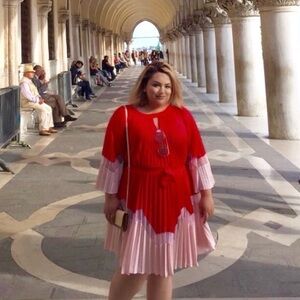 BCBGMaxAzria Vibrant Red Pleated Dress